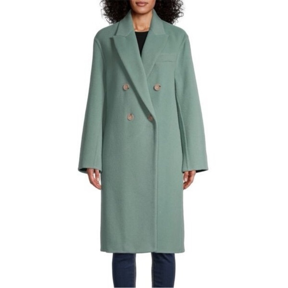 Vince Double-Breasted Teal Trench Coat - Picture 7 of 8